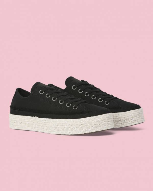 Women's Converse Chuck Taylor All Star Espadrille Platform Low Tops Shoes Black | CV-398FAX