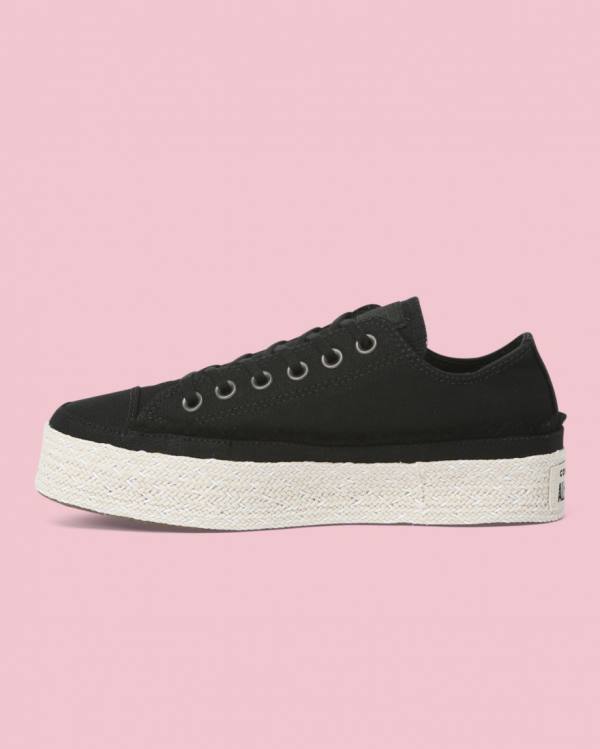 Women's Converse Chuck Taylor All Star Espadrille Platform Low Tops Shoes Black | CV-398FAX