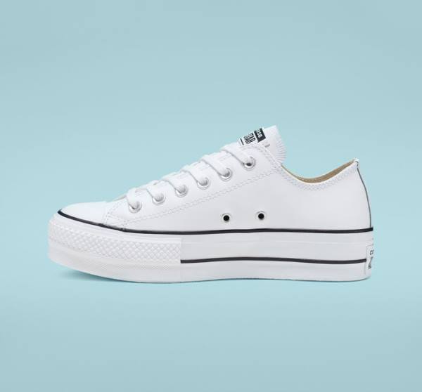 Women's Converse Chuck Taylor All Star Lift Platform Leather Low Tops Shoes White / Black / White | CV-043GYS