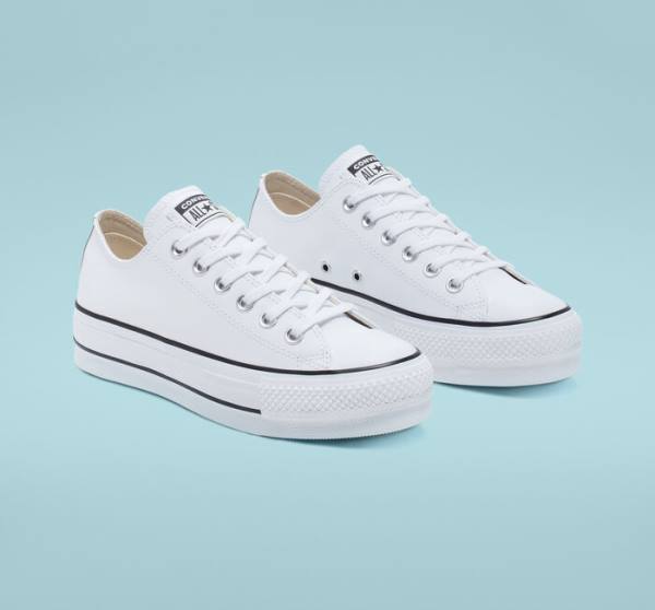 Women's Converse Chuck Taylor All Star Lift Platform Leather Low Tops Shoes White / Black / White | CV-043GYS