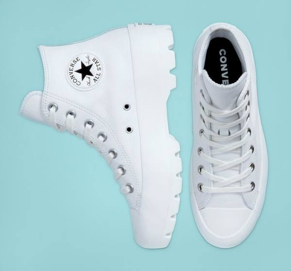 Women's Converse Chuck Taylor All Star Lugged Leather High Tops Shoes White / Black / White | CV-072ZJL