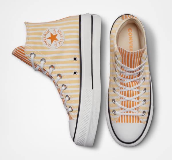 Women's Converse Chuck Taylor All Star Lift Platform Stripes High Tops Shoes White / Mango / Deep Yellow | CV-132JAZ