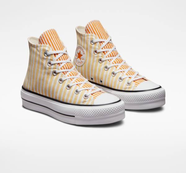 Women's Converse Chuck Taylor All Star Lift Platform Stripes High Tops Shoes White / Mango / Deep Yellow | CV-132JAZ