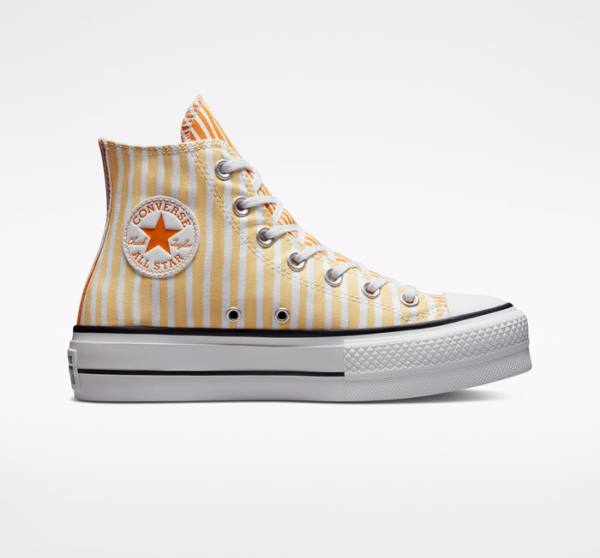 Women\'s Converse Chuck Taylor All Star Lift Platform Stripes High Tops Shoes White / Mango / Deep Yellow | CV-132JAZ