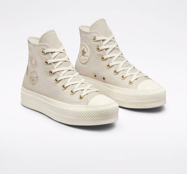 Women's Converse Chuck Taylor All Star Lift Platform Golden Elements High Tops Shoes Brown / Light Gold | CV-241ARE