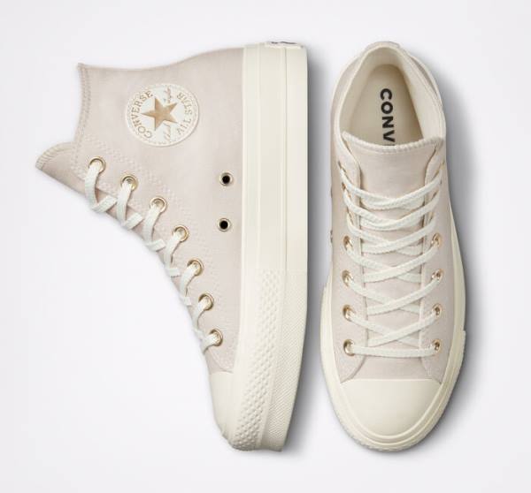 Women's Converse Chuck Taylor All Star Lift Platform Golden Elements High Tops Shoes Brown / Light Gold | CV-284AYO