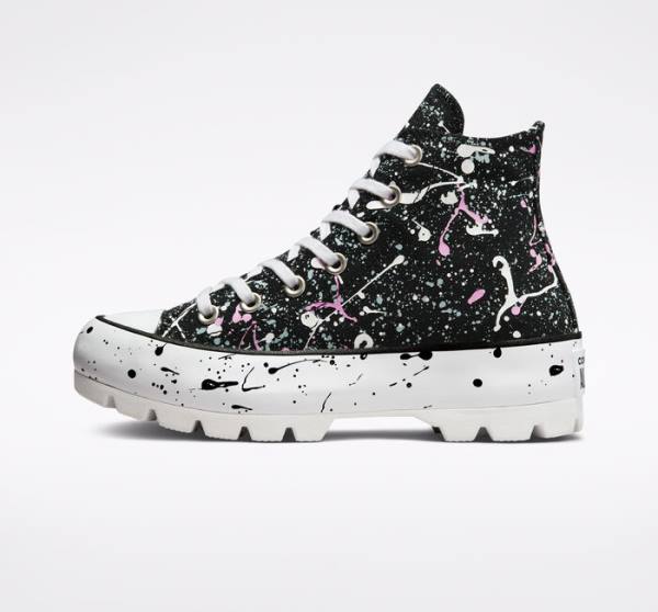 Women's Converse Chuck Taylor All Star Lugged Paint Splatter High Tops Shoes Black / Grey / Pink | CV-310DKY