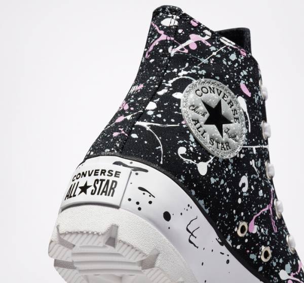 Women's Converse Chuck Taylor All Star Lugged Paint Splatter High Tops Shoes Black / Grey / Pink | CV-310DKY