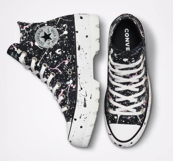 Women's Converse Chuck Taylor All Star Lugged Paint Splatter High Tops Shoes Black / Grey / Pink | CV-310DKY