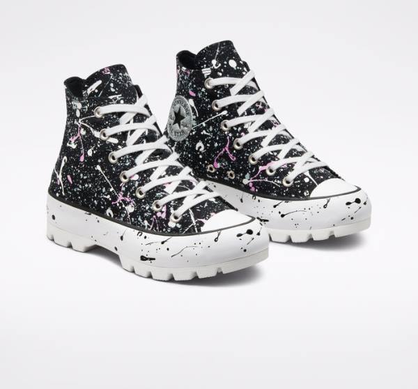 Women's Converse Chuck Taylor All Star Lugged Paint Splatter High Tops Shoes Black / Grey / Pink | CV-310DKY