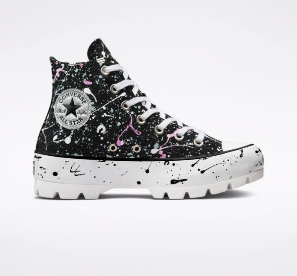 Women\'s Converse Chuck Taylor All Star Lugged Paint Splatter High Tops Shoes Black / Grey / Pink | CV-310DKY