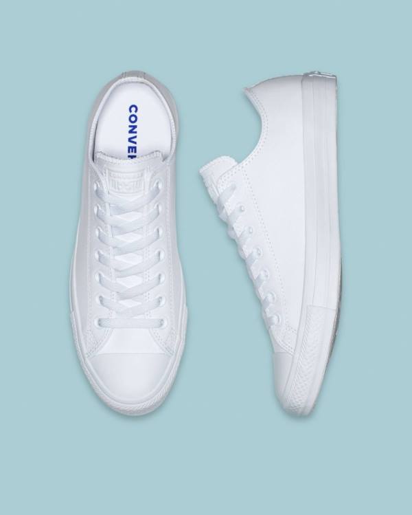 Women's Converse Chuck Taylor All Star Leather Low Tops Shoes White | CV-359GMA