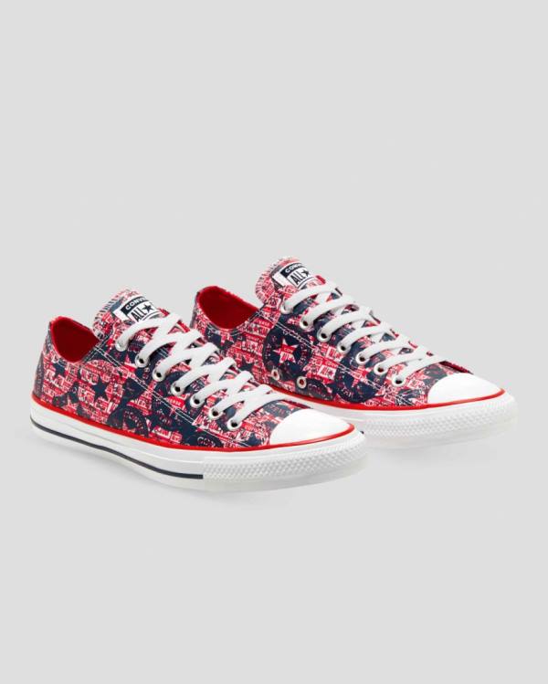 Women's Converse Chuck Taylor All Star Logo Replay Low Tops Shoes Red Black | CV-493CAH