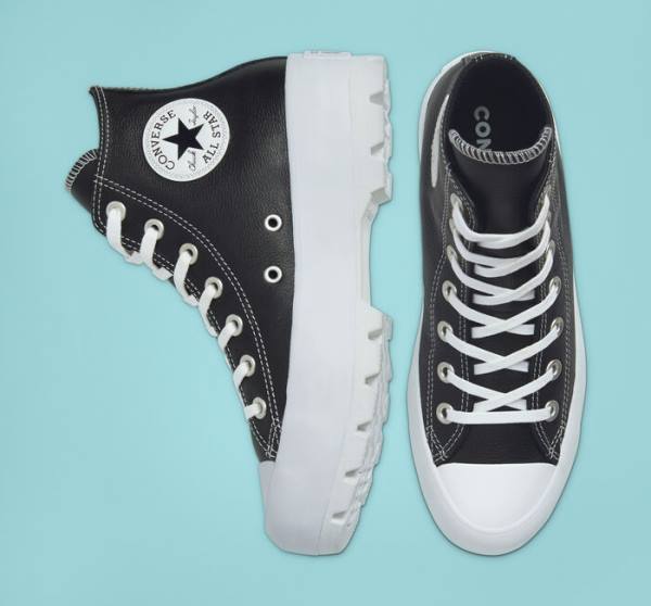 Women's Converse Chuck Taylor All Star Lugged Leather High Tops Shoes Black / White | CV-517CJN