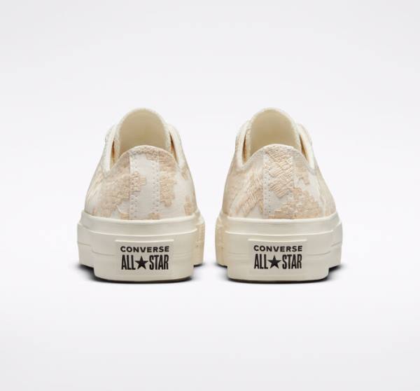 Women's Converse Chuck Taylor All Star Lift Platform Tonal Embroidery Low Tops Shoes White | CV-531ZIY