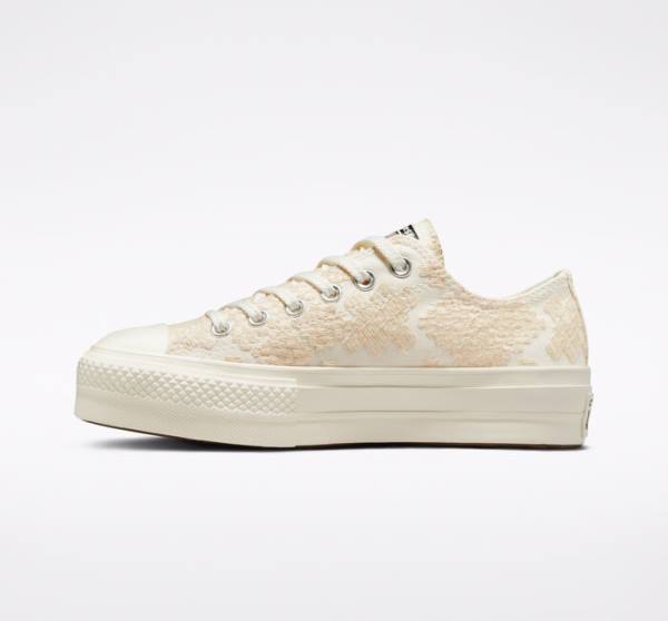 Women's Converse Chuck Taylor All Star Lift Platform Tonal Embroidery Low Tops Shoes White | CV-531ZIY