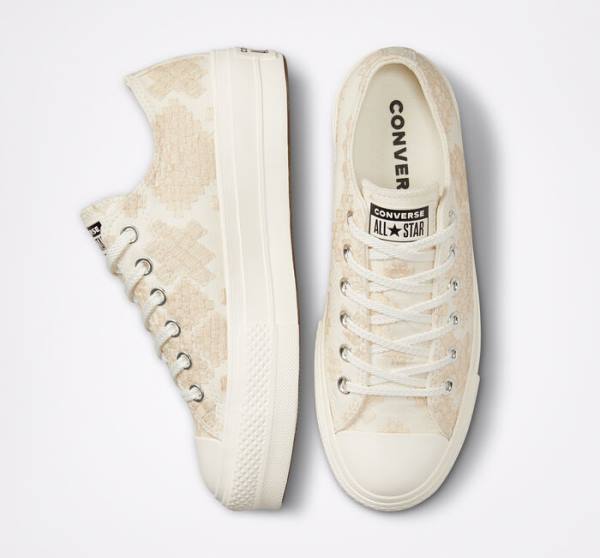 Women's Converse Chuck Taylor All Star Lift Platform Tonal Embroidery Low Tops Shoes White | CV-531ZIY