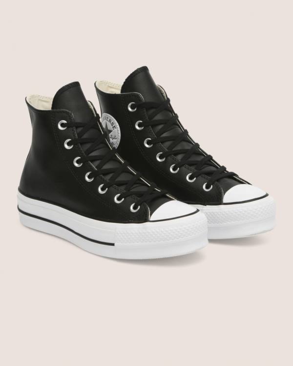 Women's Converse Chuck Taylor All Star Lift Clean Leather High Tops Shoes Black | CV-673GBI