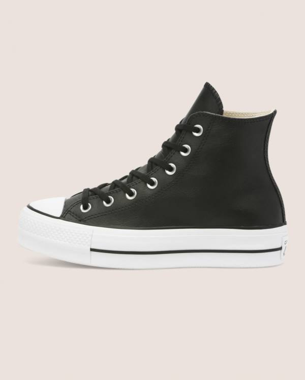 Women's Converse Chuck Taylor All Star Lift Clean Leather High Tops Shoes Black | CV-673GBI