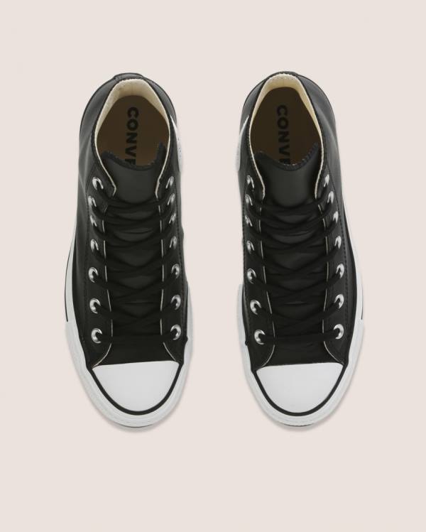 Women's Converse Chuck Taylor All Star Lift Clean Leather High Tops Shoes Black | CV-673GBI