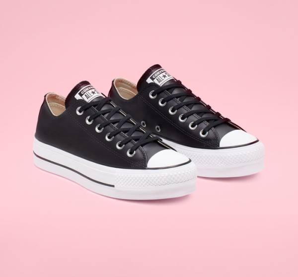 Women's Converse Chuck Taylor All Star Lift Platform Leather Low Tops Shoes Black / White | CV-749RHS