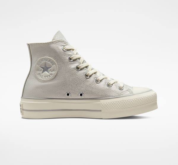 Women\'s Converse Chuck Taylor All Star Lift Platform Metallic Twill High Tops Shoes Silver / Silver | CV-752AHK