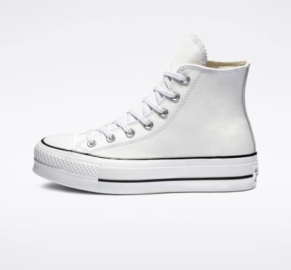 Women's Converse Chuck Taylor All Star Lift Platform Leather High Tops Shoes White / Black / White | CV-835DZS