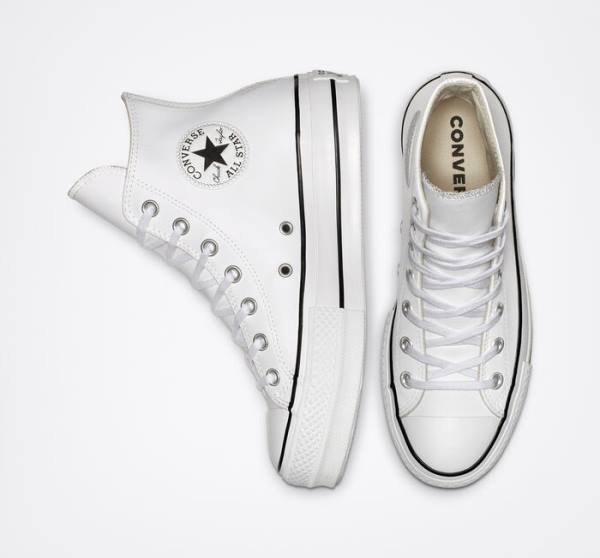 Women's Converse Chuck Taylor All Star Lift Platform Leather High Tops Shoes White / Black / White | CV-835DZS