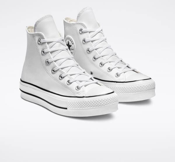 Women's Converse Chuck Taylor All Star Lift Platform Leather High Tops Shoes White / Black / White | CV-835DZS