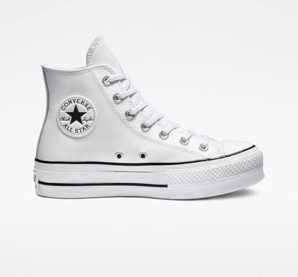 Women\'s Converse Chuck Taylor All Star Lift Platform Leather High Tops Shoes White / Black / White | CV-835DZS