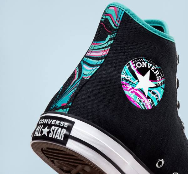 Women's Converse Chuck Taylor All Star Marbled High Tops Shoes Black / Multicolor / White | CV-157QKF