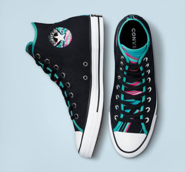 Women's Converse Chuck Taylor All Star Marbled High Tops Shoes Black / Multicolor / White | CV-157QKF