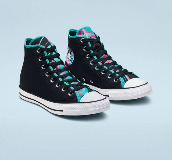 Women's Converse Chuck Taylor All Star Marbled High Tops Shoes Black / Multicolor / White | CV-157QKF