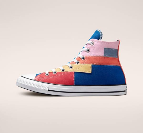 Women's Converse Chuck Taylor All Star Patchwork High Tops Shoes Blue / Pink | CV-548BWH