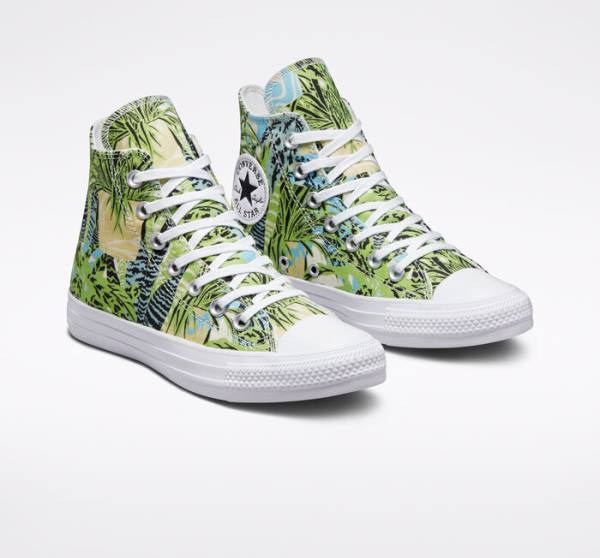 Women's Converse Chuck Taylor All Star Tropical Florals High Tops Shoes Light Green / White | CV-273MAN