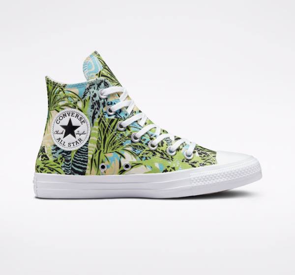 Women\'s Converse Chuck Taylor All Star Tropical Florals High Tops Shoes Light Green / White | CV-273MAN