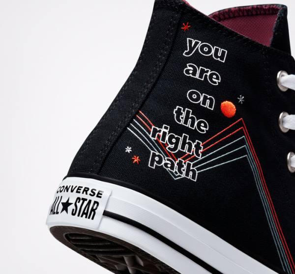 Women's Converse Chuck Taylor All Star You Are On The Right Path High Tops Shoes Black / White | CV-719UHF