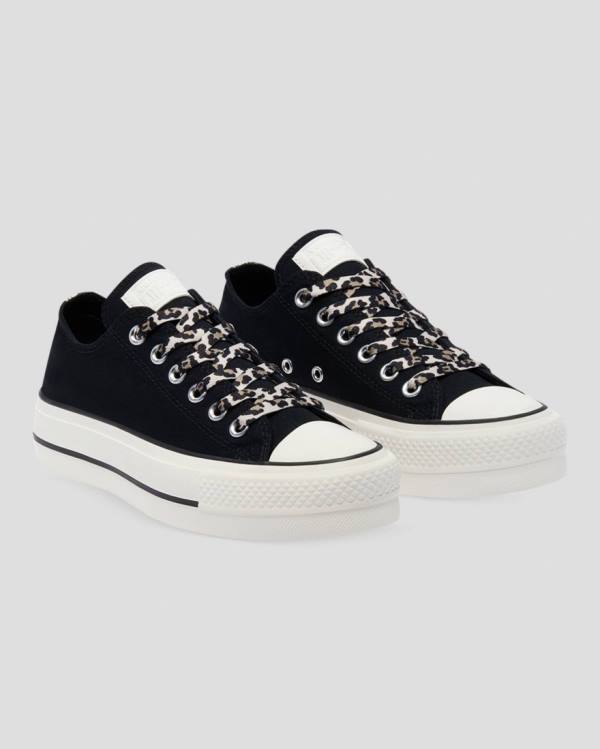 Women's Converse Chuck Taylor Lift Archive Print Platform Low Tops Shoes Black | CV-945HFK