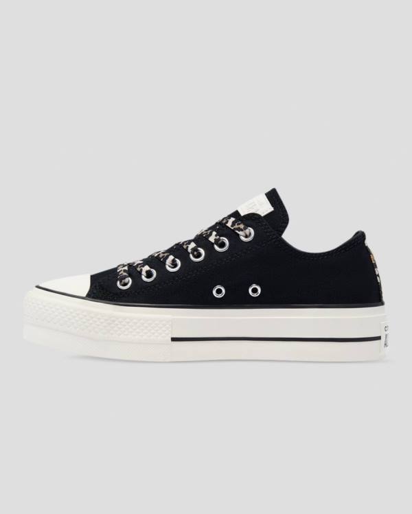 Women's Converse Chuck Taylor Lift Archive Print Platform Low Tops Shoes Black | CV-945HFK