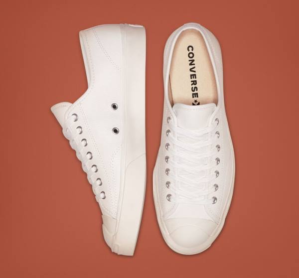 Women's Converse Jack Purcell Leather Low Tops Shoes White / White / White | CV-813NUD