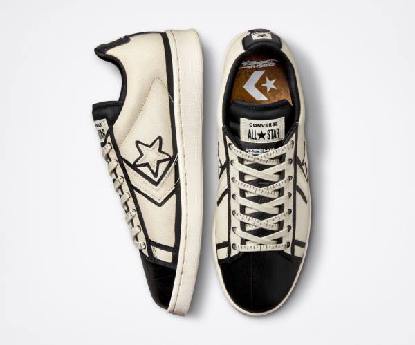 Women's Converse Joshua Vides Pro Leather Low Tops Shoes Beige White / Black | CV-475TBJ