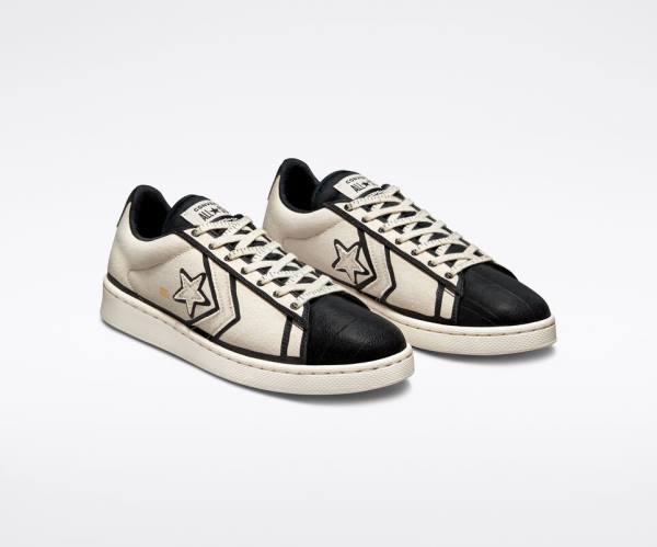 Women's Converse Joshua Vides Pro Leather Low Tops Shoes Beige White / Black | CV-475TBJ