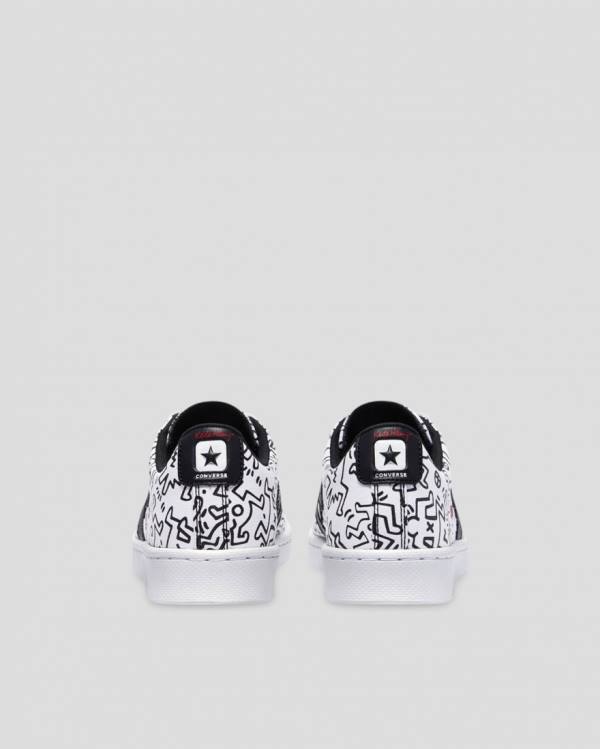 Women's Converse Keith Haring Pro Leather Low Tops Shoes White Black Red | CV-059KQH