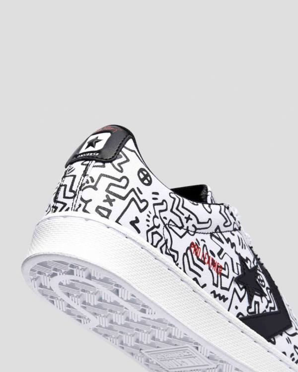 Women's Converse Keith Haring Pro Leather Low Tops Shoes White Black Red | CV-059KQH