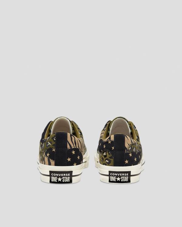 Women's Converse One Star Archive Print Mix Low Tops Shoes Olive Leopard | CV-271NEK