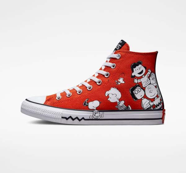 Women's Converse Peanuts Chuck Taylor All Star High Tops Shoes Red / Black / White | CV-046HQN