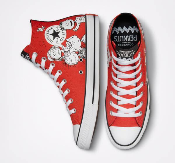 Women's Converse Peanuts Chuck Taylor All Star High Tops Shoes Red / Black / White | CV-046HQN