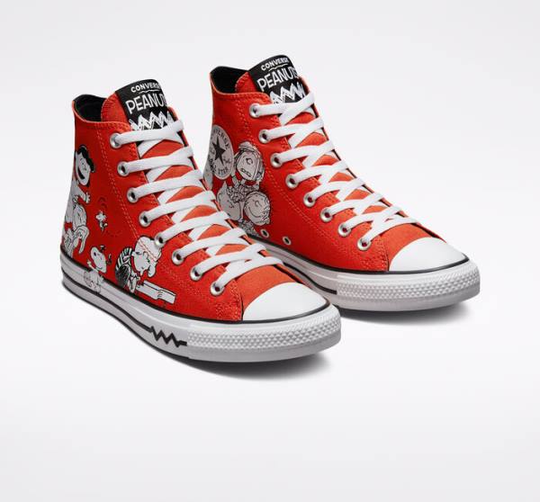 Women's Converse Peanuts Chuck Taylor All Star High Tops Shoes Red / Black / White | CV-046HQN