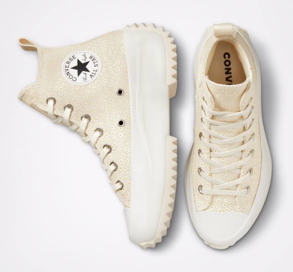 Women's Converse Run Star Hike Platform Daisy High Tops Shoes Beige White | CV-503QNG