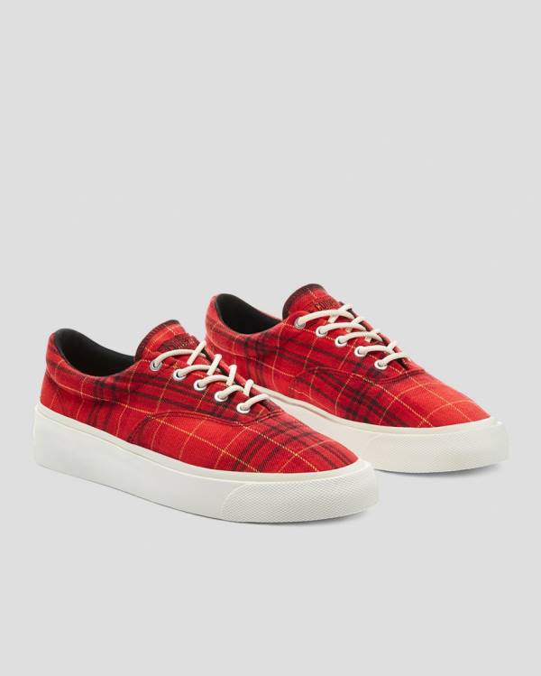 Women's Converse Skidgrip Twisted Plaid Low Tops Shoes Red | CV-079PKA